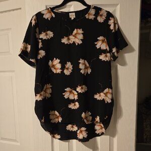 Kaileigh Black And Floral High Low Shirt